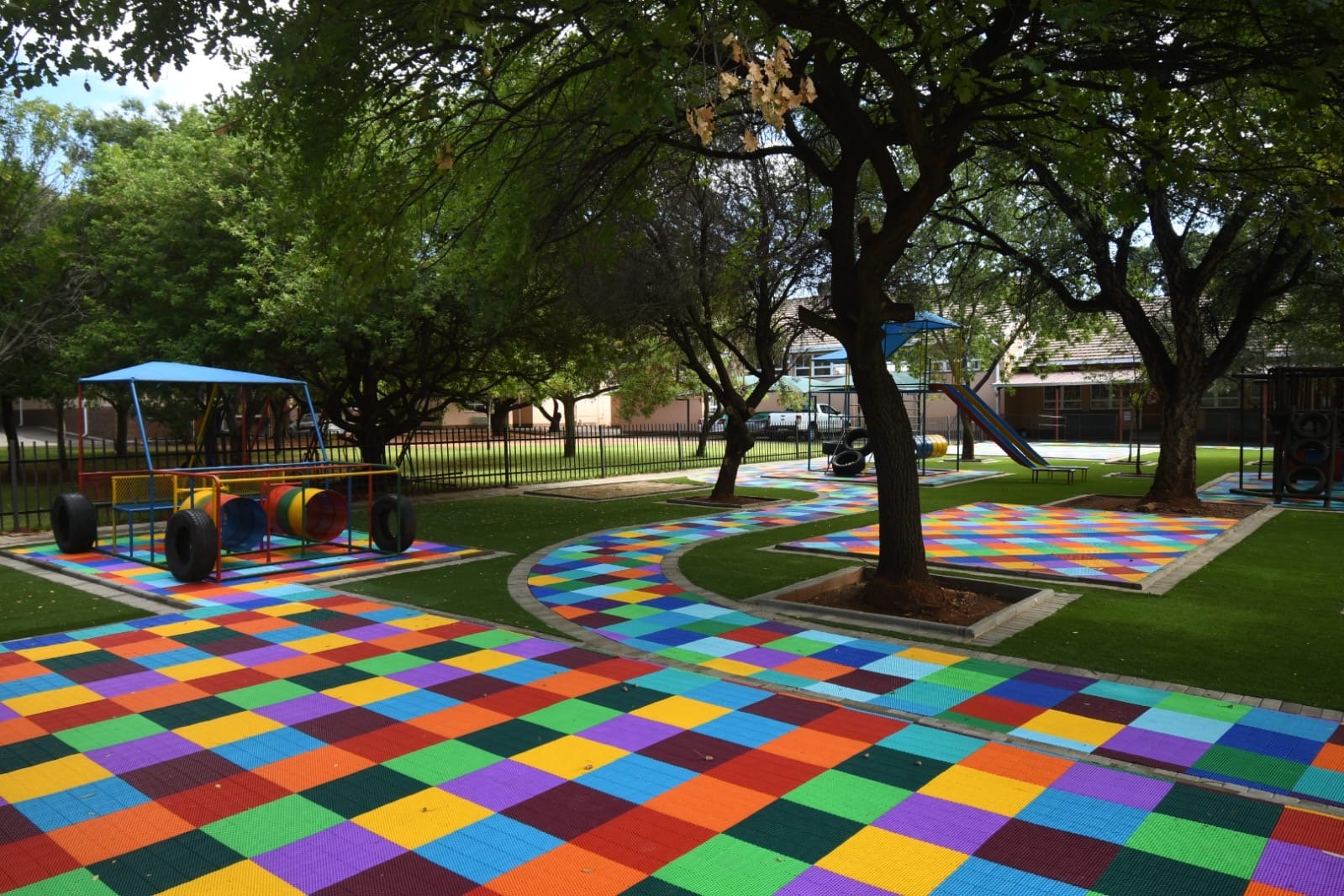 Winding Tile Pathway Through Trees